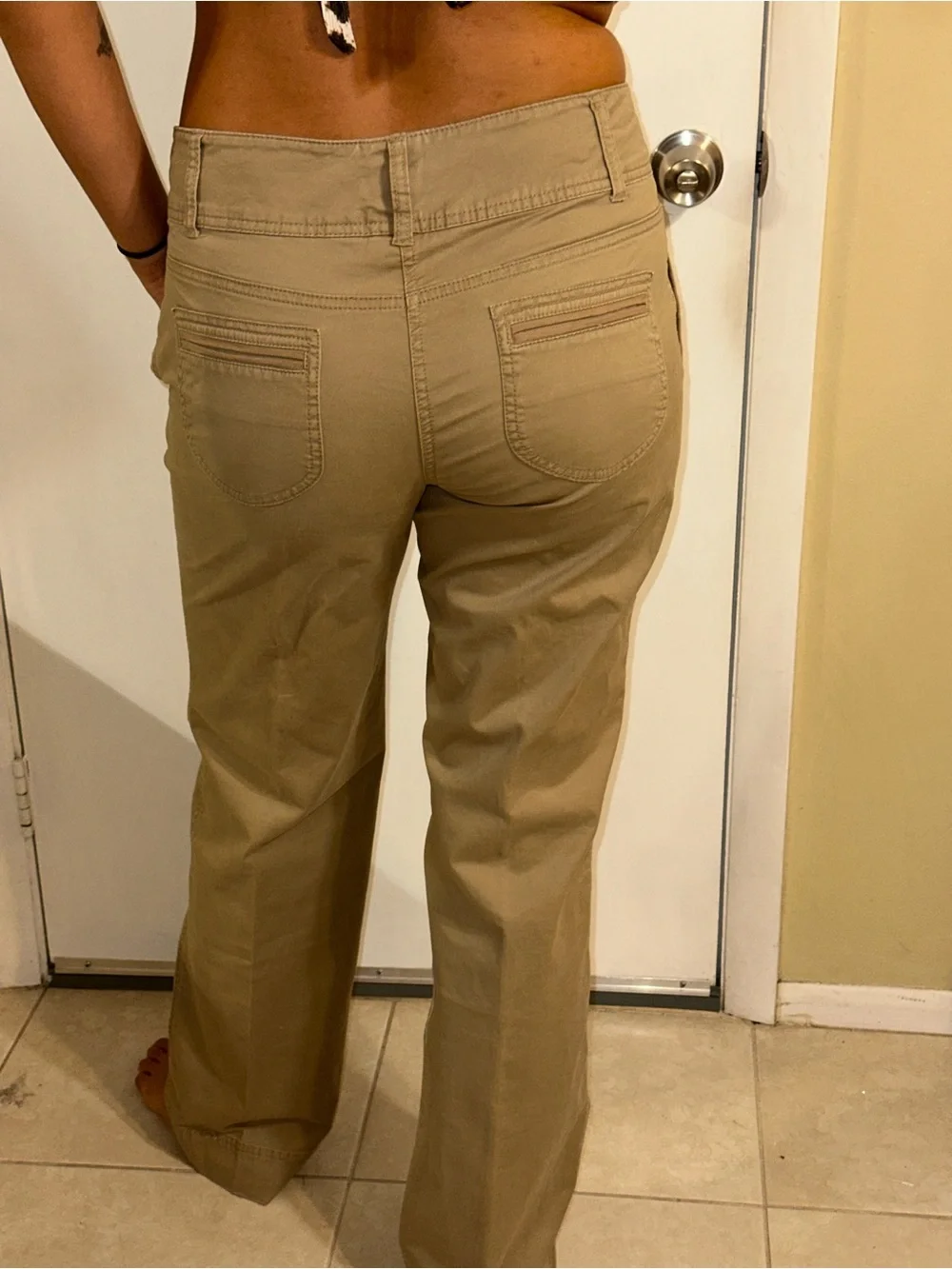New York & Company Khaki Straight Leg Chino Pants Size 8 Tall - Double Button